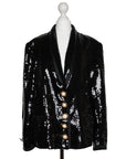 Louis Féraud Vintage-Blazer mit auffälligen Logo-Knöpfen und Allover-Paillettenbesatz