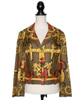 Hermès Vintage Kurzblazer im Signature-Print mit stilvollen goldenen Ketten-Applikationen