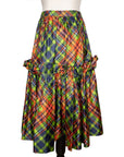 Yves Saint Laurent Rive Gauche Seidenrock mit stilvollem Karo-Allovermuster und Volants