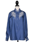 N.N. Vintage Seidenbluse mit aufwändig besticktem Folklore-Muster