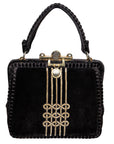 Beghé Reation Vintage Handtasche aus Samt mit Gold-Verschluss und aufwändigem Signature-Print