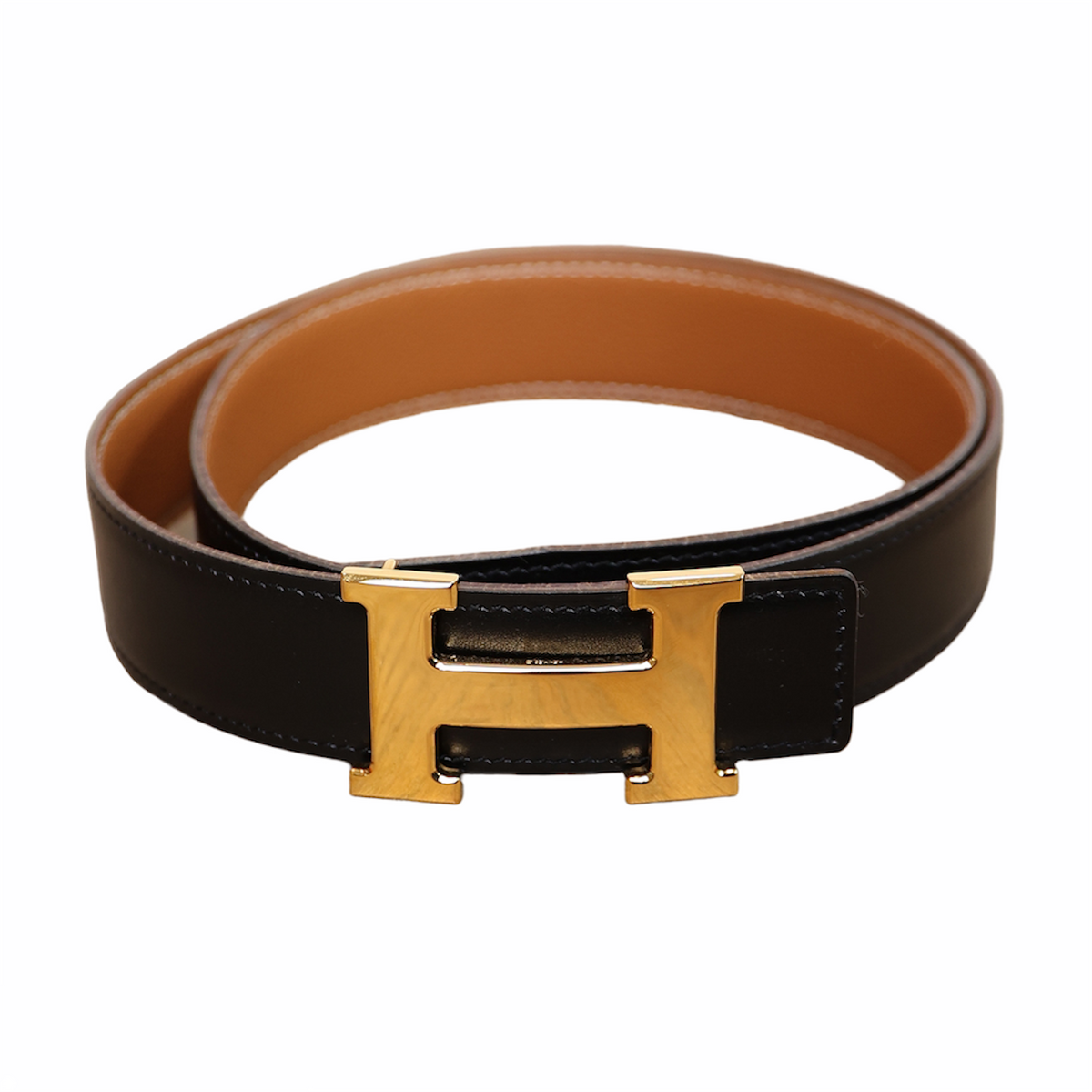 Hermès reversible belt H with hammered gold clasp 30mm in black and