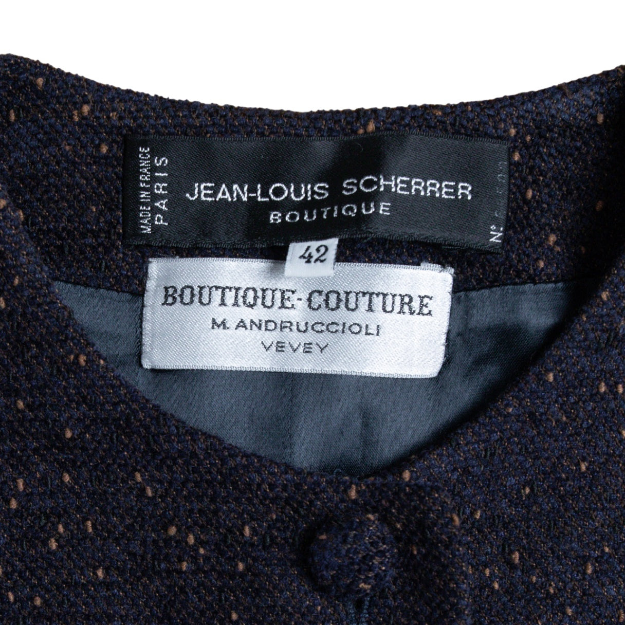 Jean-Louis Scherrer Vintage Mantel ohne Kragen im schlichten Design 