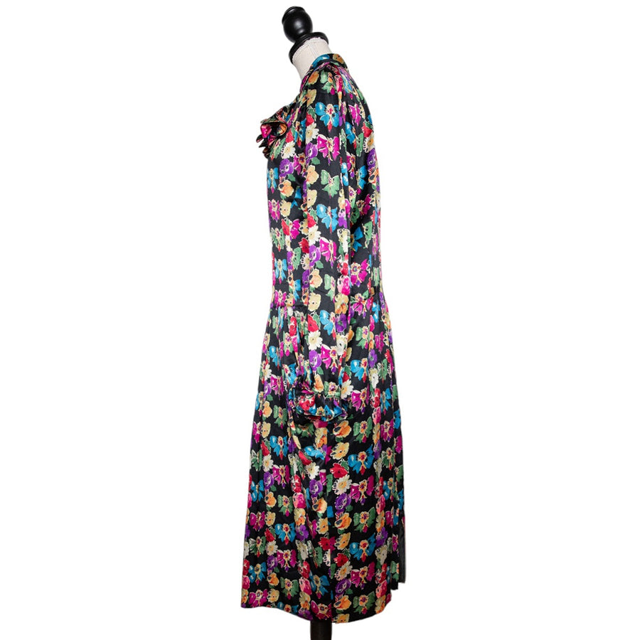 Louis Féraud Vintage Kleid mit floralem Allover-Print & Schleife
