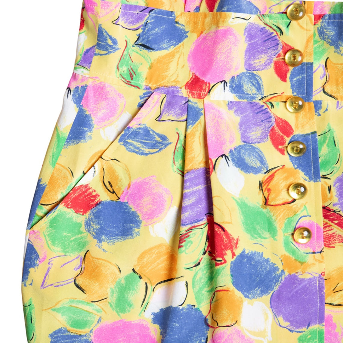 Ungaro Vintage Seidenkleid mit V-Ausschnitt und aufwändig bedrucktem Allover-Print