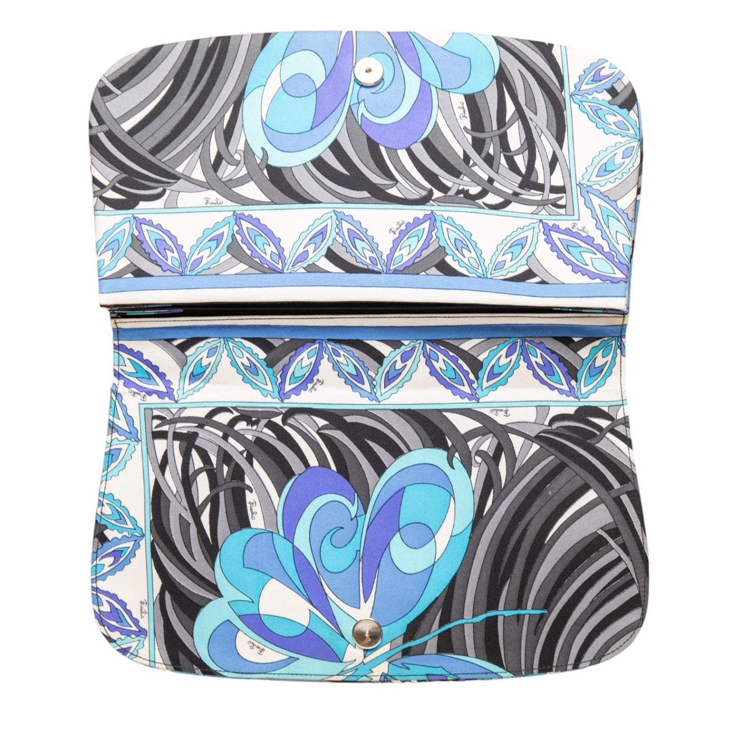 Emilio Pucci Vintage Clutch mit goldenem Statement-Henkel und grafischem Allover-Print