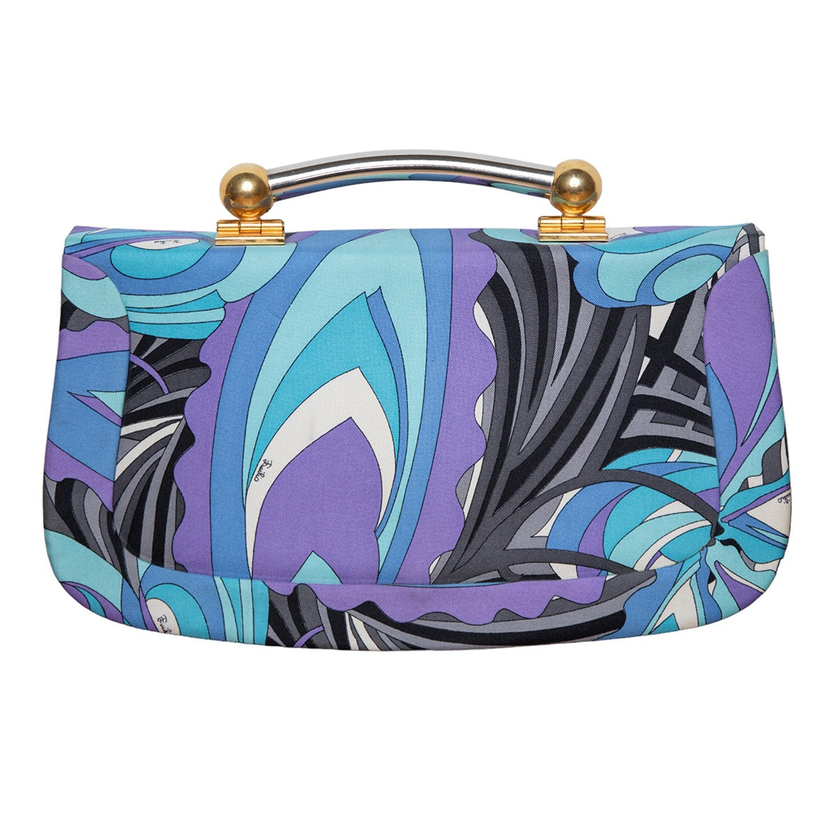 Emilio Pucci Vintage Clutch mit goldenem Statement-Henkel und grafischem Allover-Print