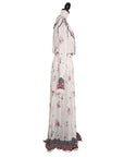 Philosophy di Lorenzo Serafini Semi-transparent pleated maxi dress in floral print (hole left side)