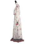 Philosophy di Lorenzo Serafini Semi-transparent pleated maxi dress in floral print (hole left side)