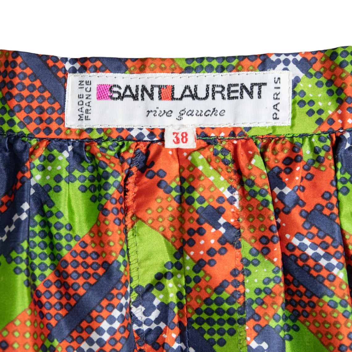 Yves Saint Laurent Rive Gauche Seidenrock mit stilvollem Karo-Allovermuster und Volants