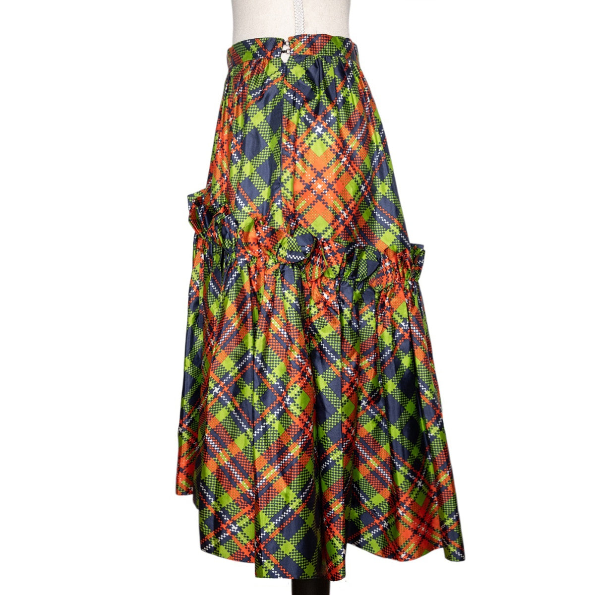 Yves Saint Laurent Rive Gauche Seidenrock mit stilvollem Karo-Allovermuster und Volants