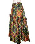 Yves Saint Laurent Rive Gauche Seidenrock mit stilvollem Karo-Allovermuster und Volants