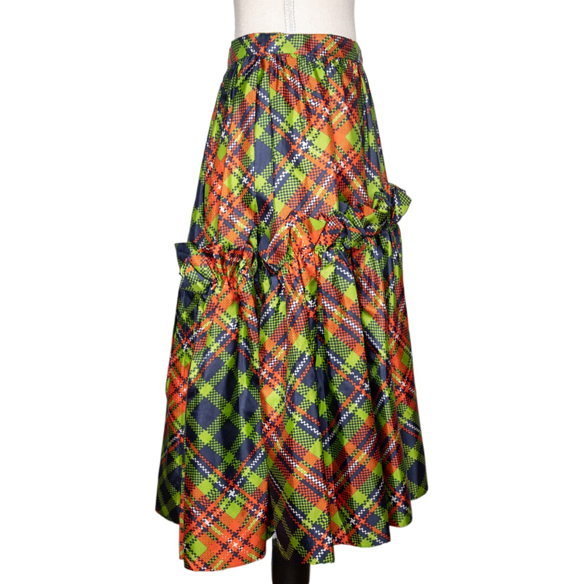 Yves Saint Laurent Rive Gauche Seidenrock mit stilvollem Karo-Allovermuster und Volants