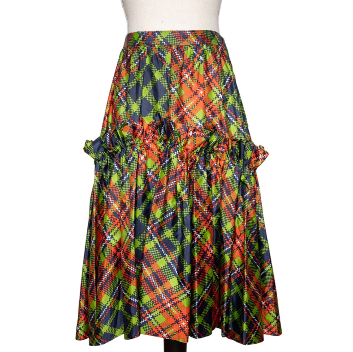 Yves Saint Laurent Rive Gauche Seidenrock mit stilvollem Karo-Allovermuster und Volants