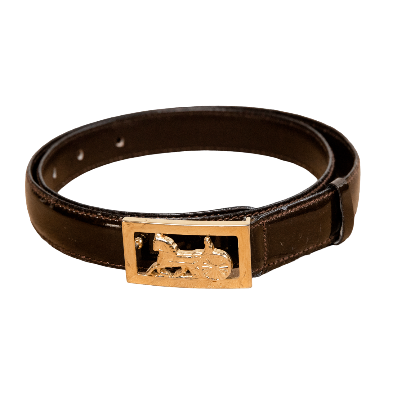 Celine Dunkelbrauner Vintage Gürtel mit Signature Schnalle