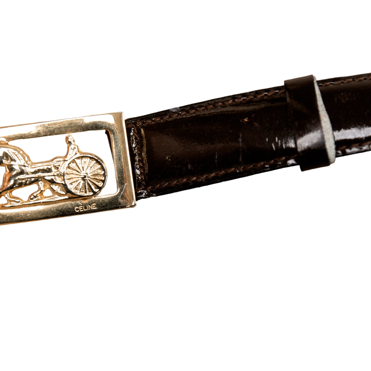 Celine Dunkelbrauner Vintage Gürtel mit Signature Schnalle