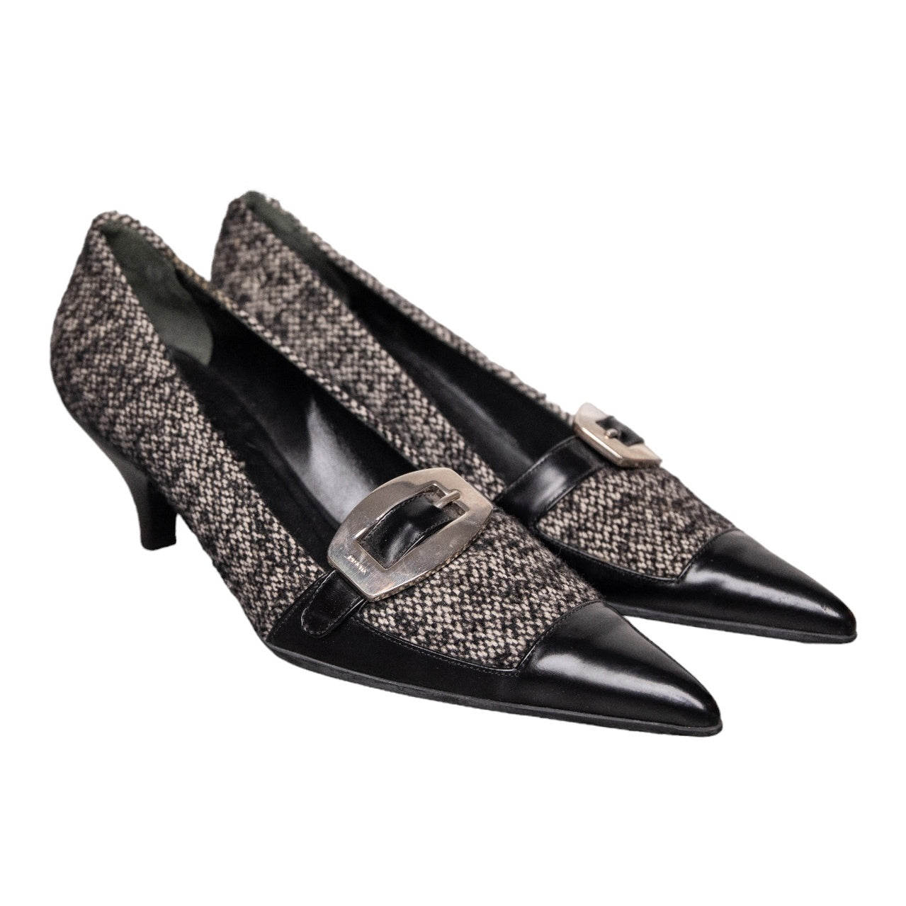 Prada Kitten Heels aus Leder und Tweed