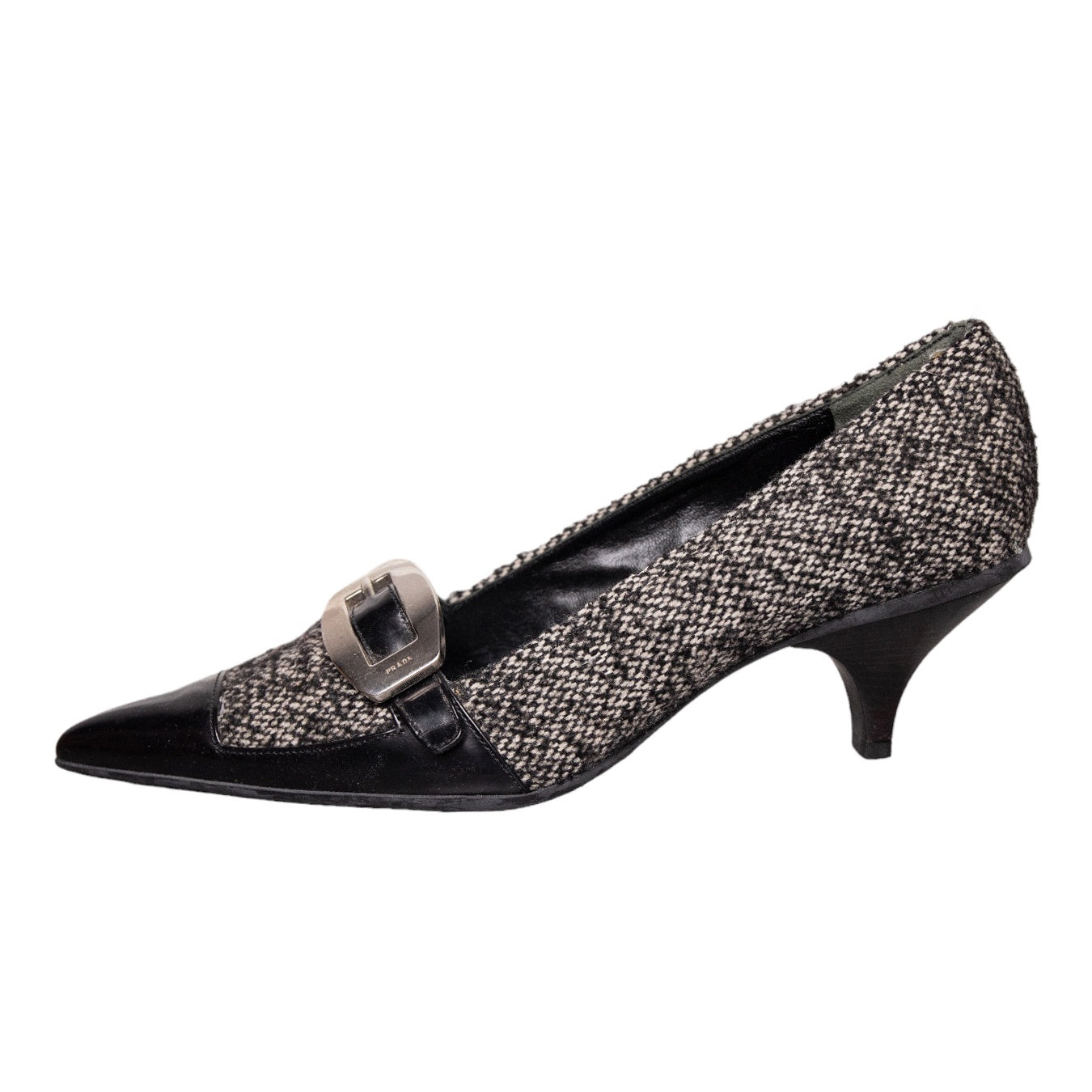 Prada Kitten Heels aus Leder und Tweed