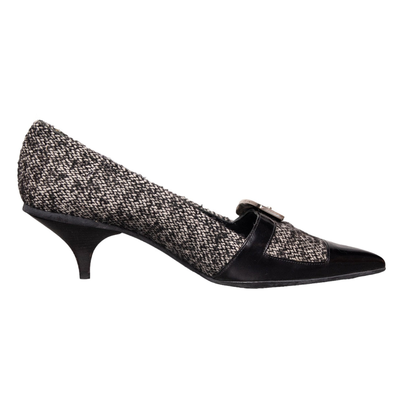 Prada Kitten Heels aus Leder und Tweed
