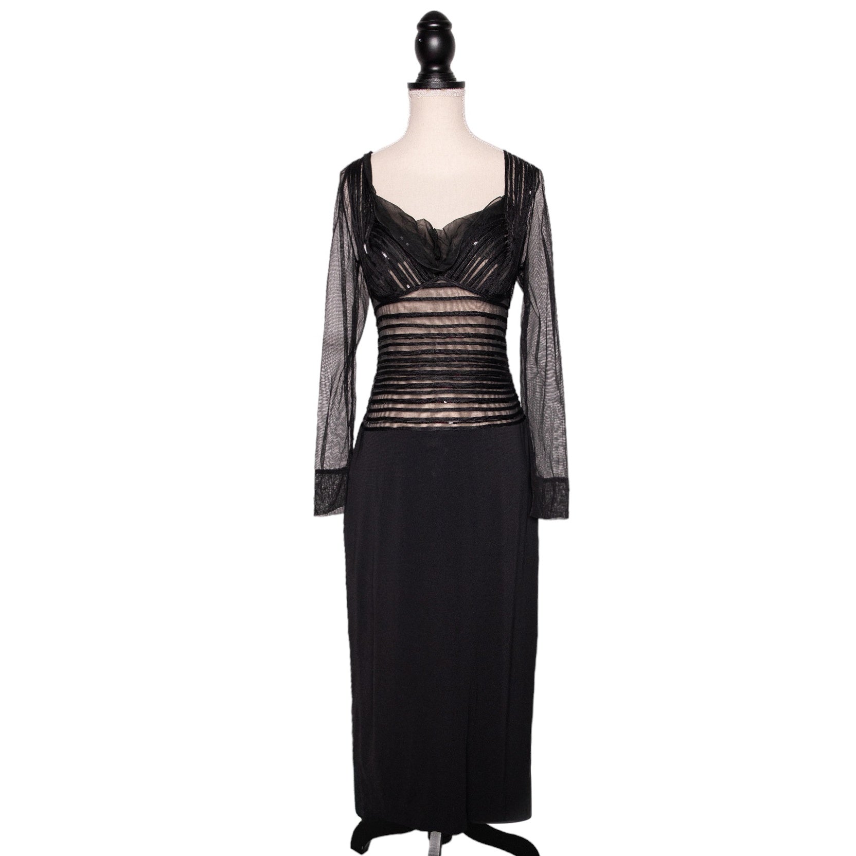 N.N. Semitransparentes Vintage Cocktailkleid in Midilänge mit Paillettendetails