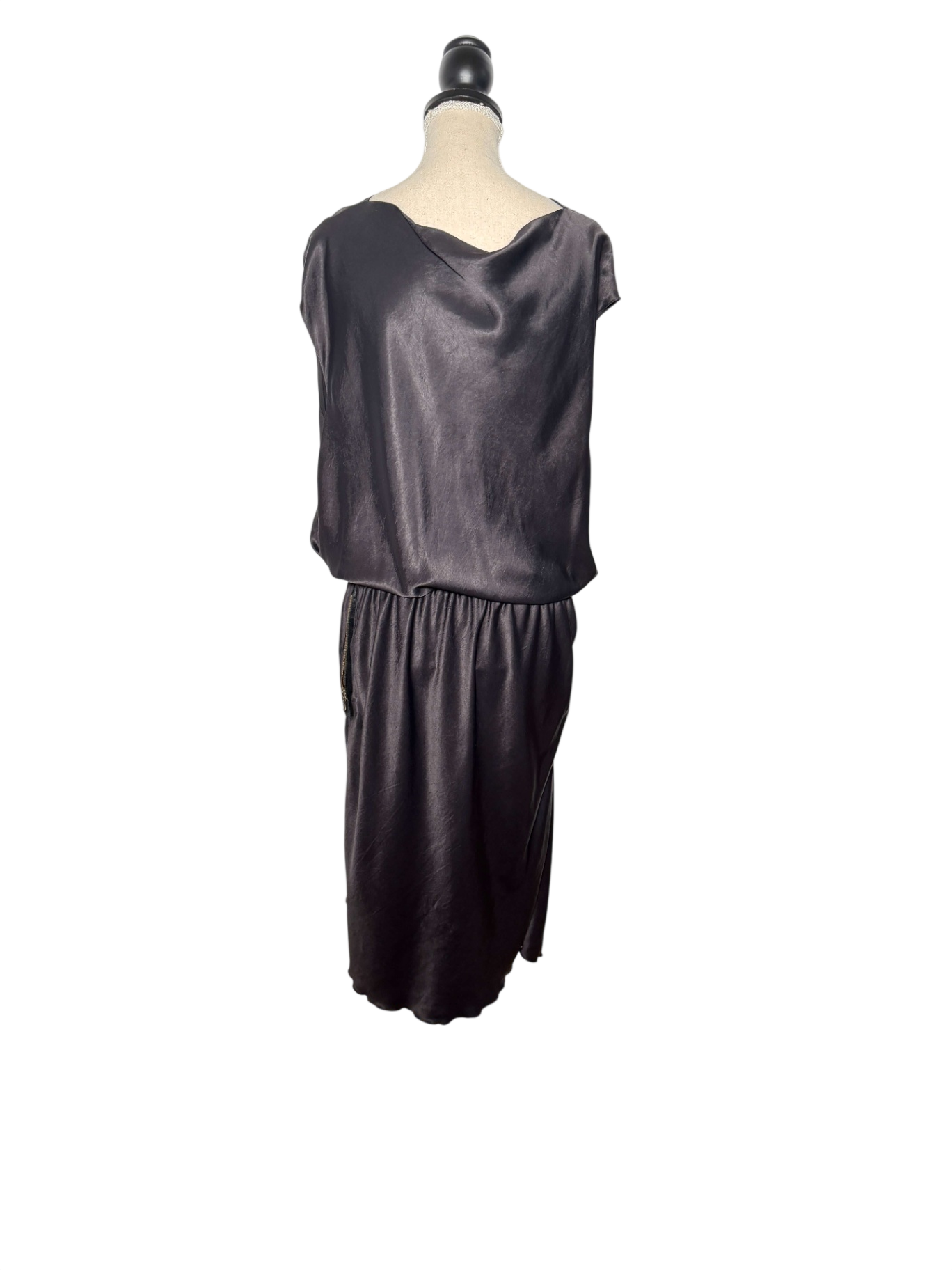 Lanvin Asymetrisches Midikleid mit Wasserfallkragen und Reißverschlüssen