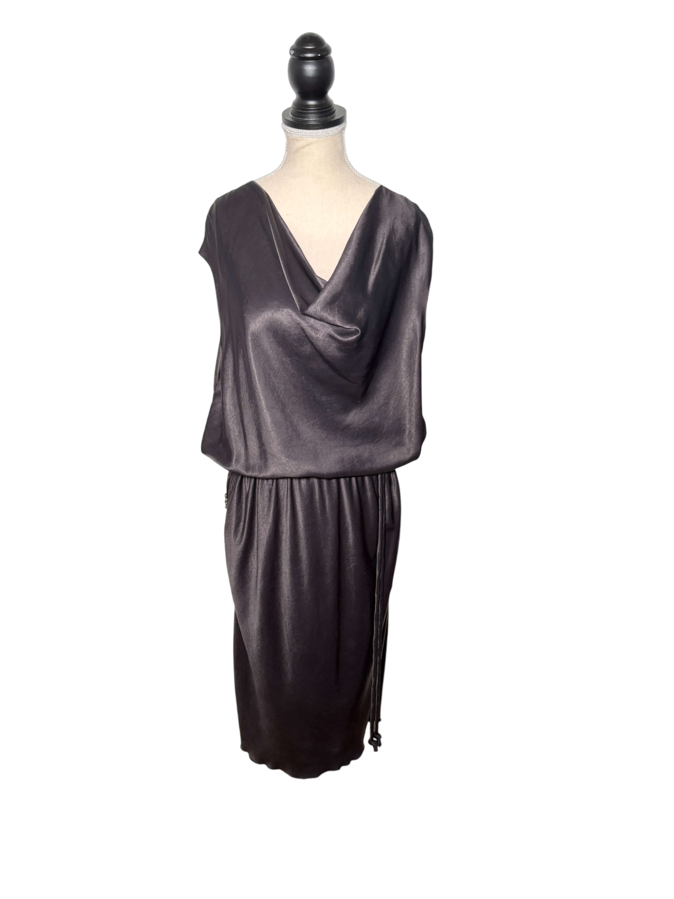 Lanvin Asymetrisches Midikleid mit Wasserfallkragen und Reißverschlüssen
