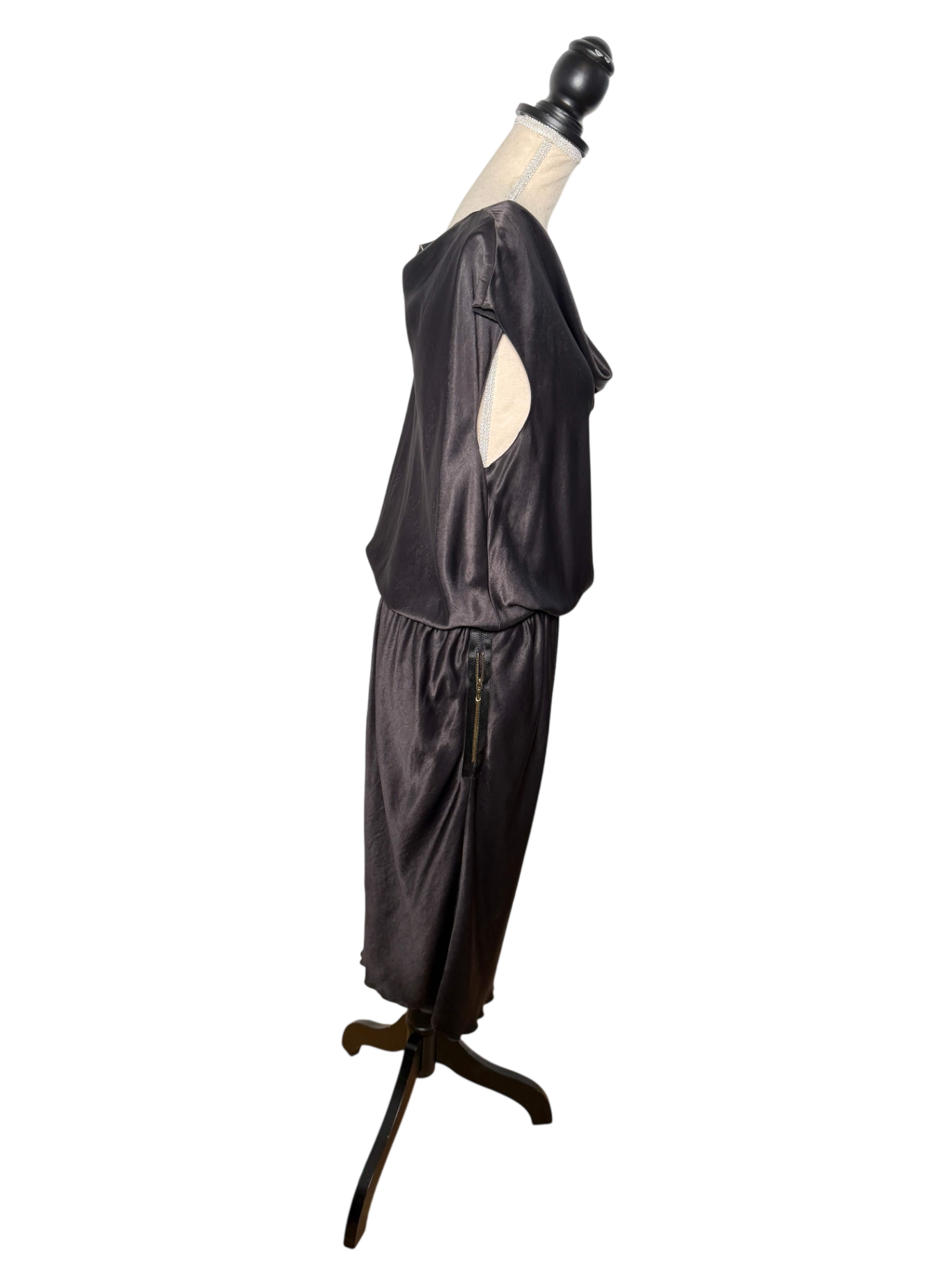 Lanvin Asymetrisches Midikleid mit Wasserfallkragen und Reißverschlüssen