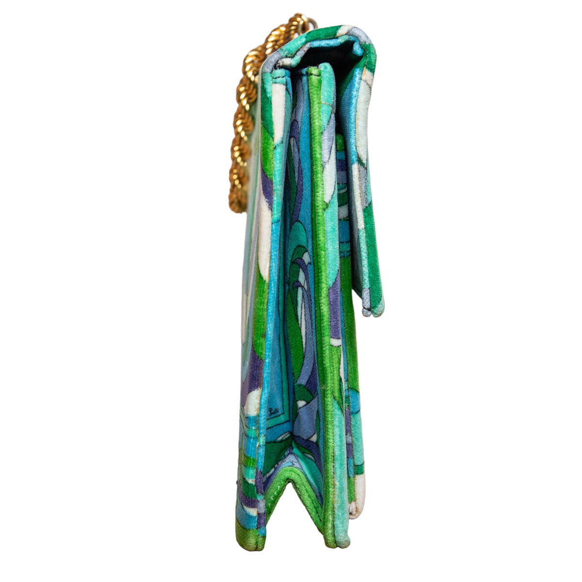 Emilio Pucci Vintage Samt-Clutch im Signature-Print und goldenem Ketten-Henkel