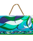 Emilio Pucci Vintage Samt-Clutch im Signature-Print und goldenem Ketten-Henkel