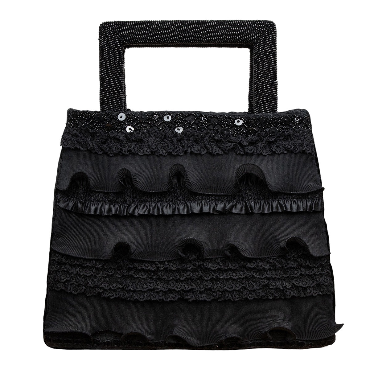 Ella Singh Vintage Handtasche mit aufwändiger Allover-Stickerei und Volants