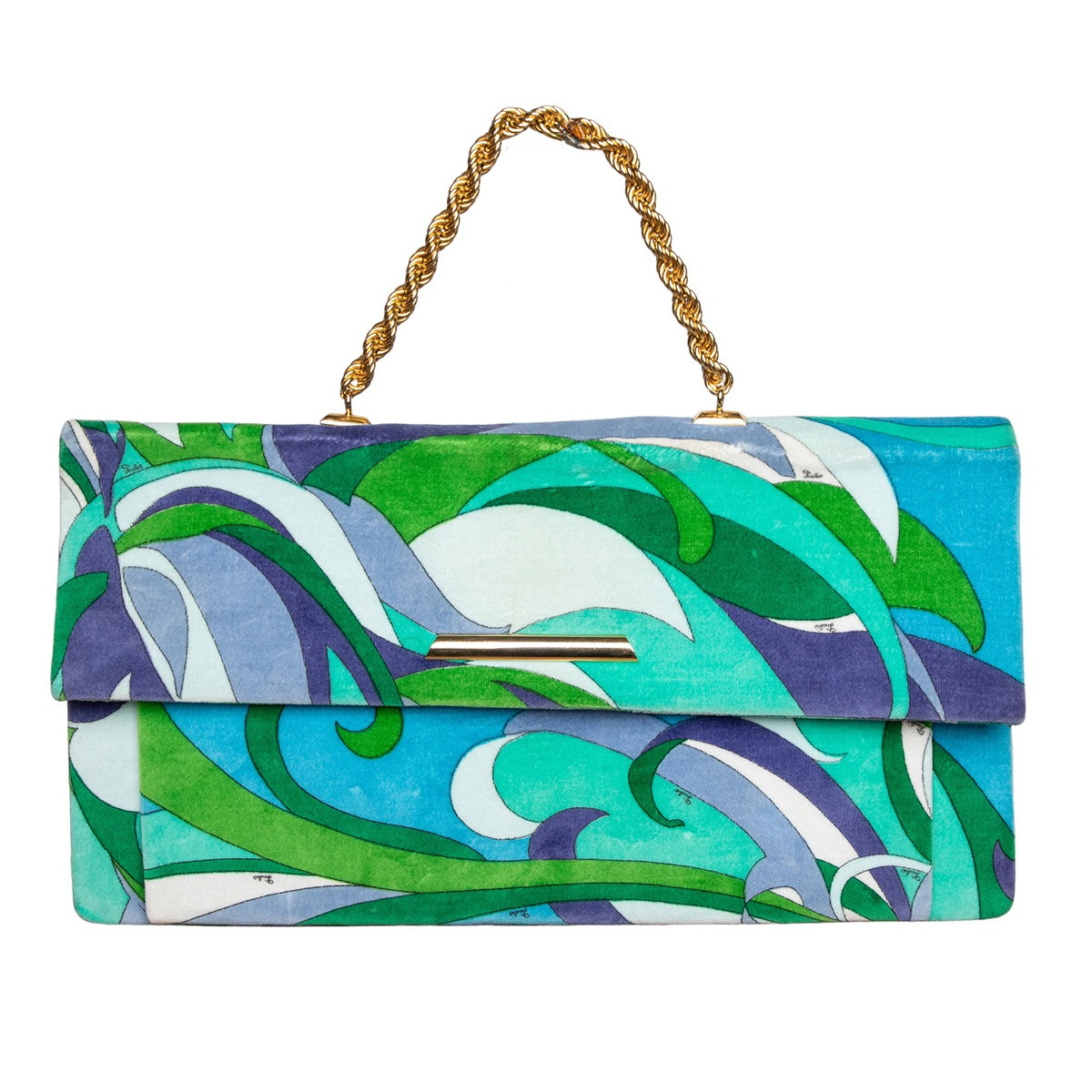 Emilio Pucci Vintage Samt-Clutch im Signature-Print und goldenem Ketten-Henkel