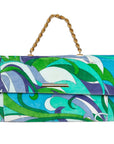 Emilio Pucci Vintage Samt-Clutch im Signature-Print und goldenem Ketten-Henkel