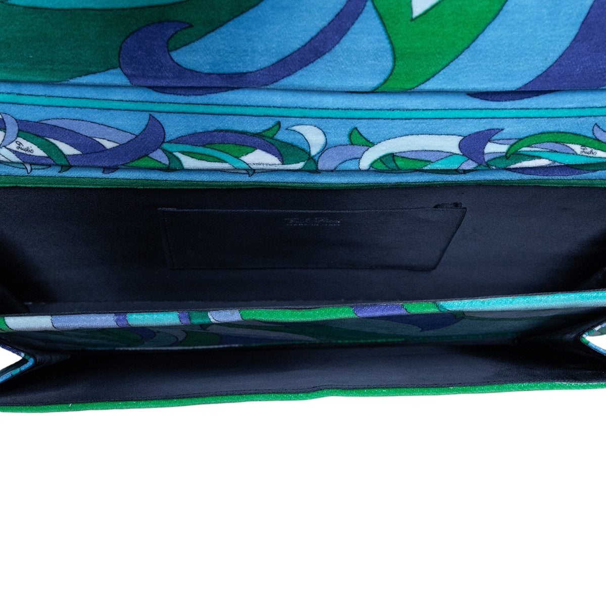Emilio Pucci Vintage Samt-Clutch im Signature-Print und goldenem Ketten-Henkel