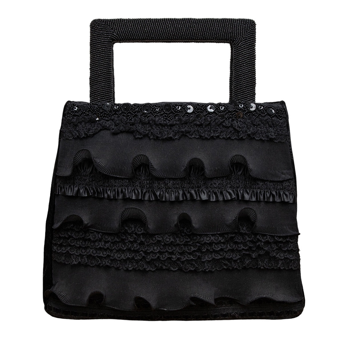 Ella Singh Vintage Handtasche mit aufwändiger Allover-Stickerei und Volants