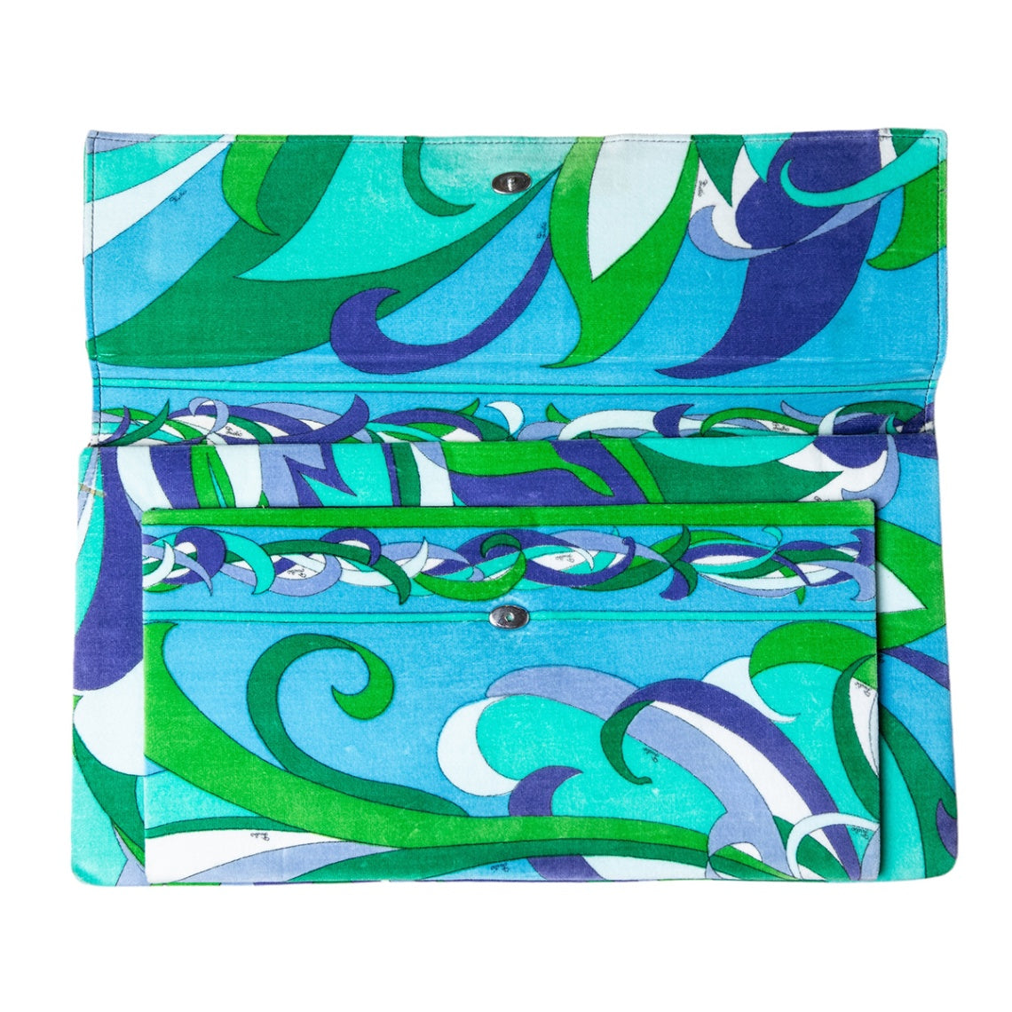 Emilio Pucci Vintage Samt-Clutch im Signature-Print und goldenem Ketten-Henkel