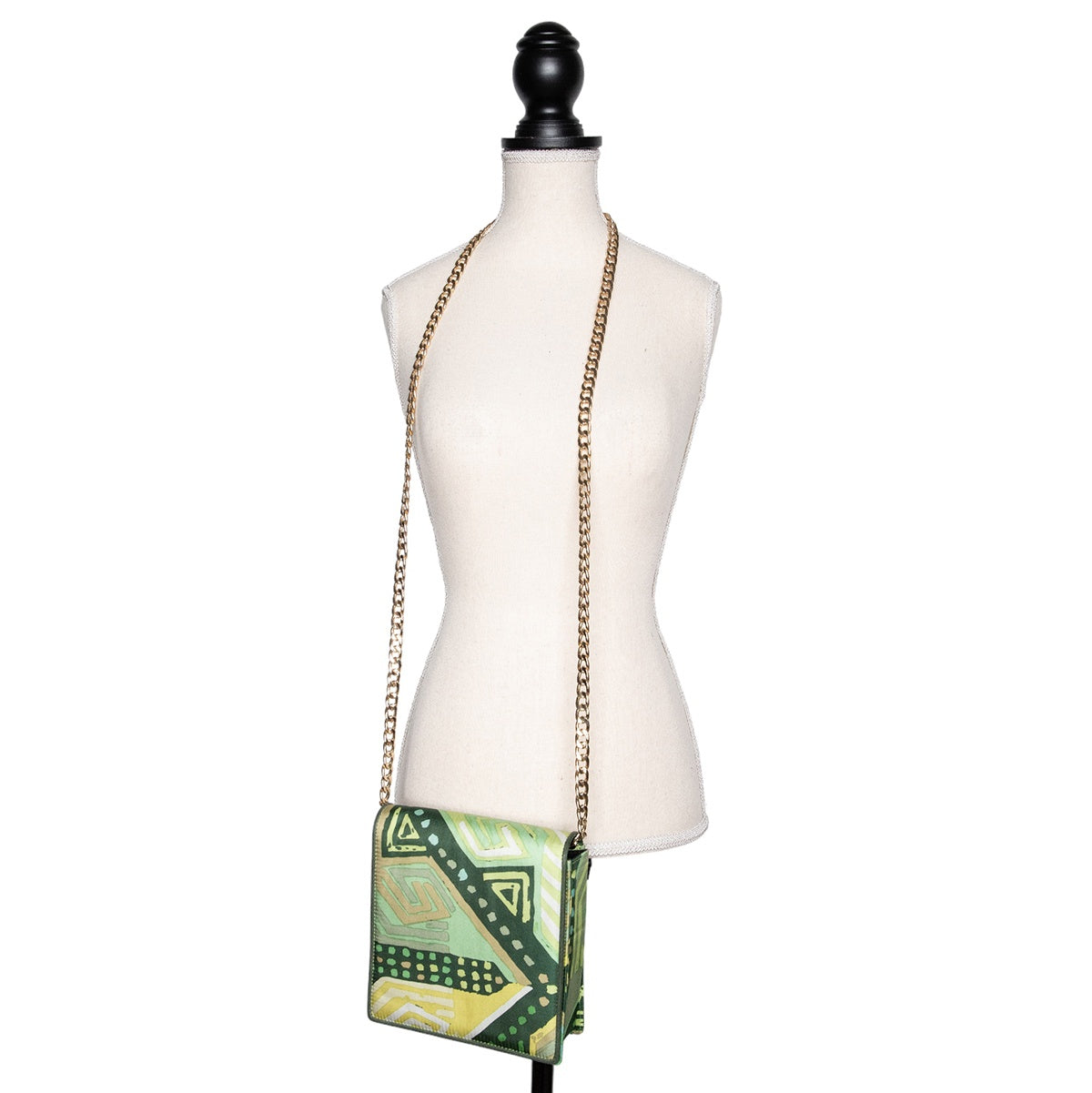 Rianna + Nina Crossbody-Tasche im grünen Grafik-Print mit goldener Body-Kette