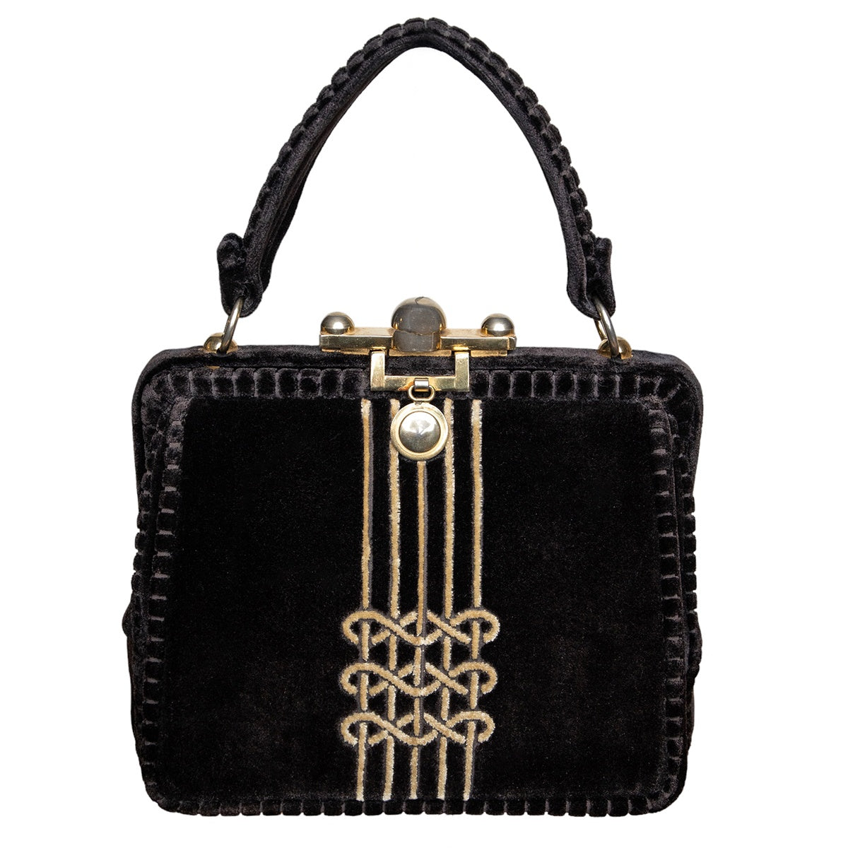 Beghé Reation Vintage Handtasche aus Samt mit Gold-Verschluss und aufwändigem Signature-Print