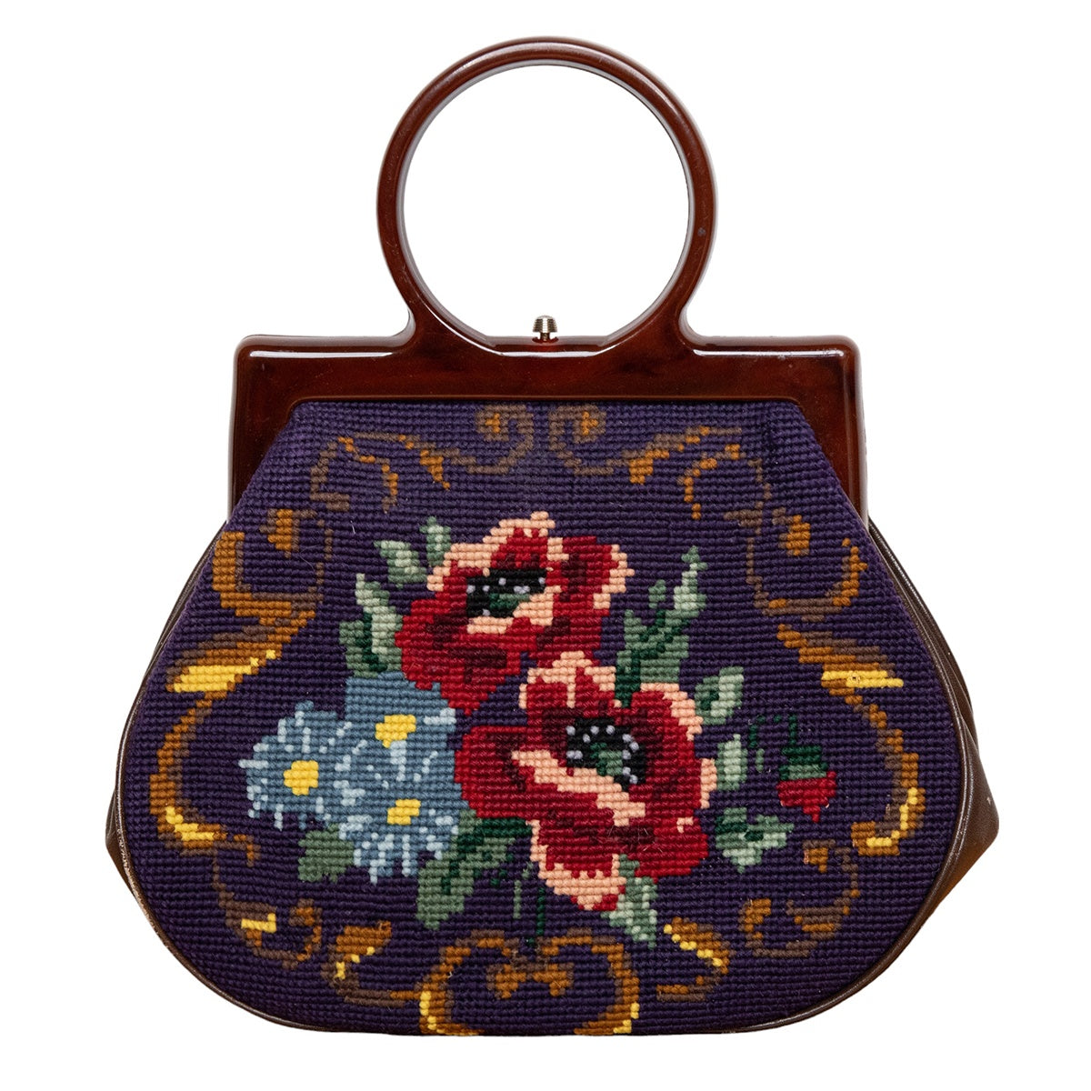 N.N. Vintage Handtasche mit stilvoller Allover-Stickerei und hochwertigem Materialmix