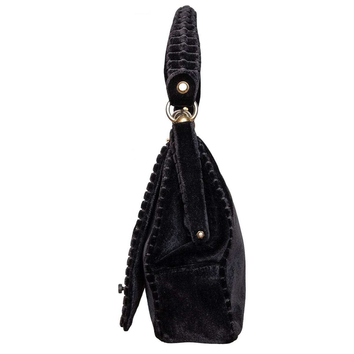 Beghé Reation Vintage Handtasche aus Samt mit Gold-Verschluss und aufwändigem Signature-Print