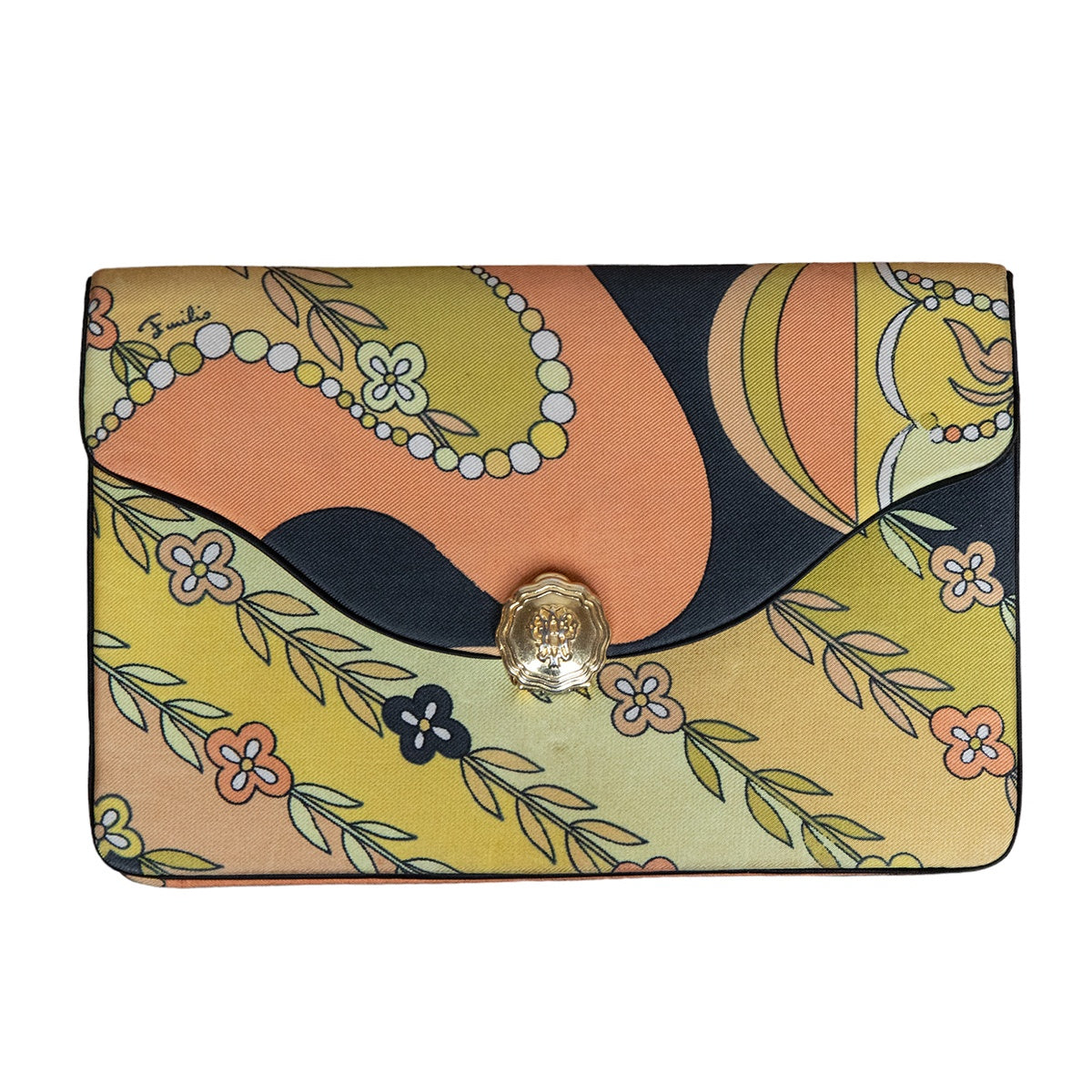 Emilio Pucci Vintage Clutch im Signature-Print und goldenem Statement-Verschluss