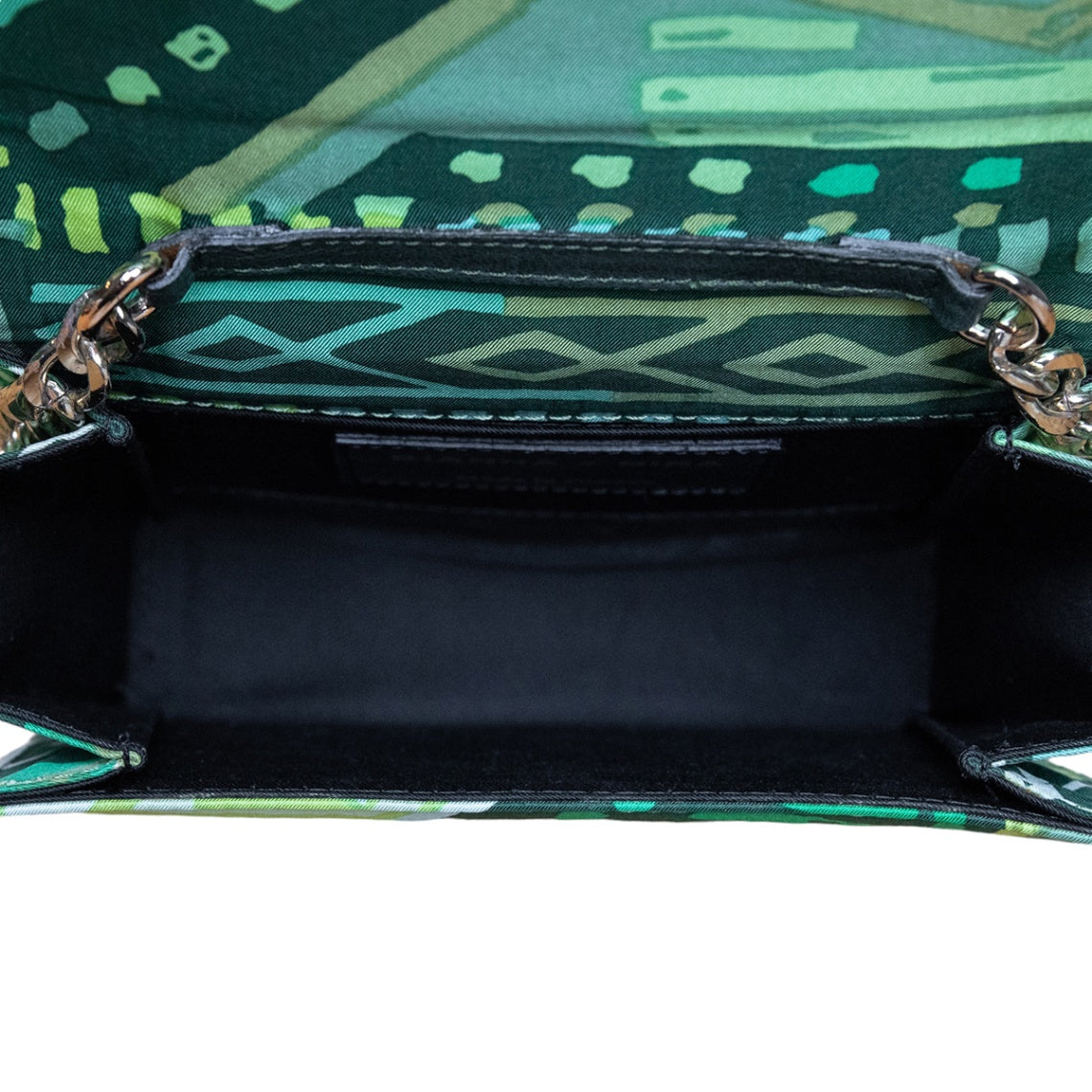 Rianna + Nina Crossbody-Tasche im grünen Grafik-Print mit goldener Body-Kette