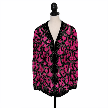 Evening jacket made of perforated lace and velvet