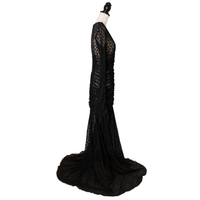 Alessandra Rich Semi-transparent evening gown made of ruffled lace with silver applications