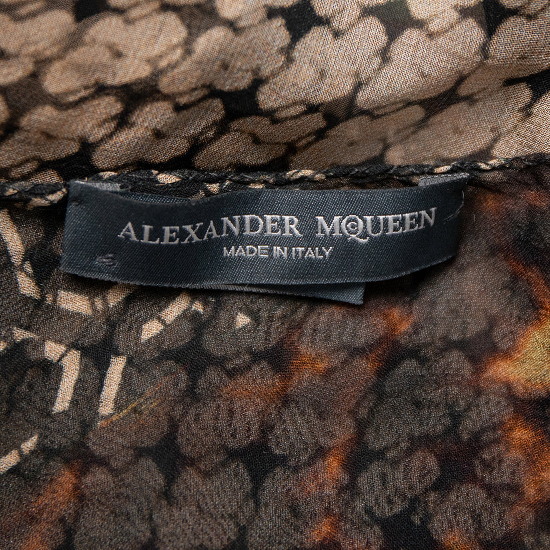 Alexander McQueen silk scarf with "God Save McQueen" print