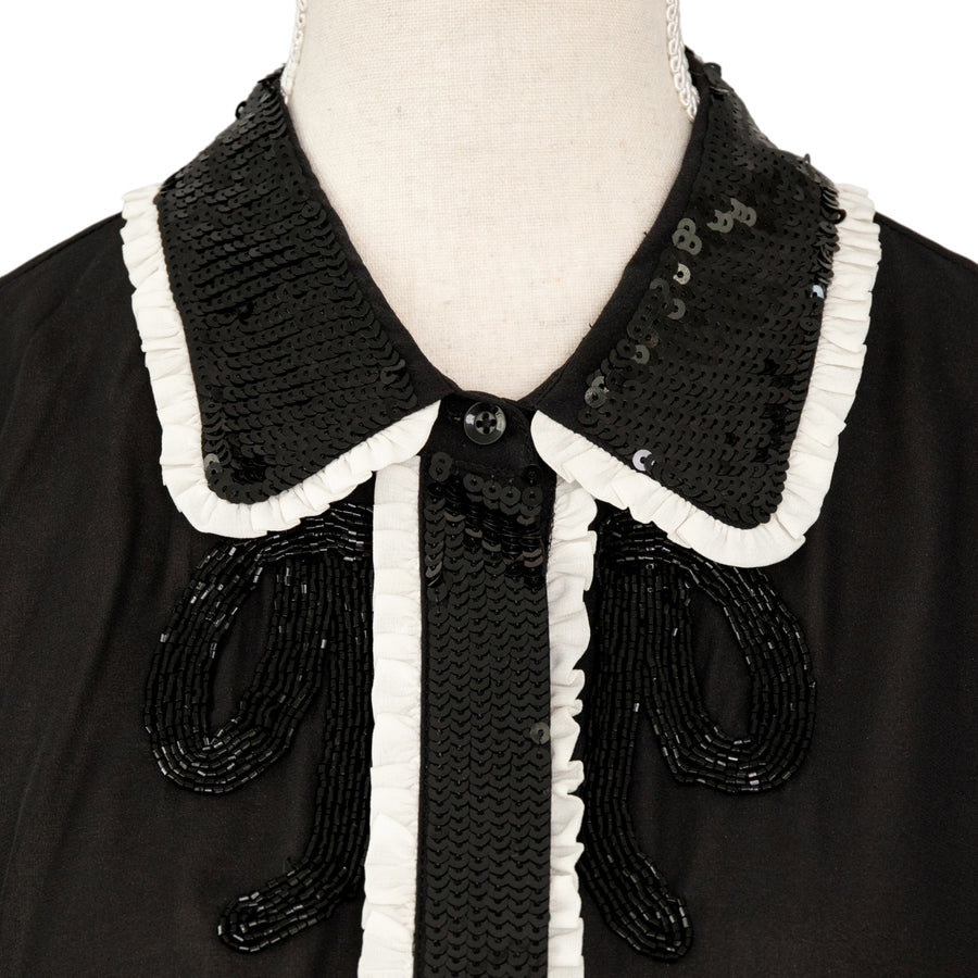 Alice+Olivia sequin embroidered semi-sheer blouse