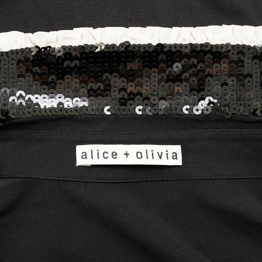 Alice+Olivia Pailettenbestickte semitransparente Bluse