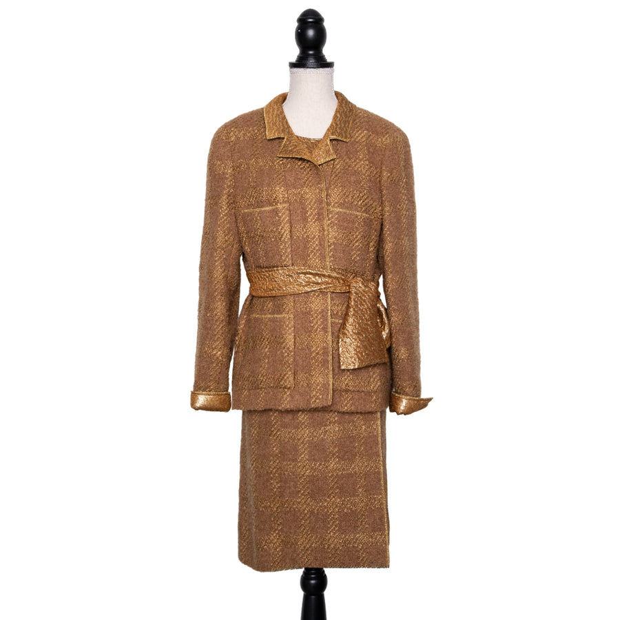 Chanel vintage tweed costume with matching gold silk lurex top