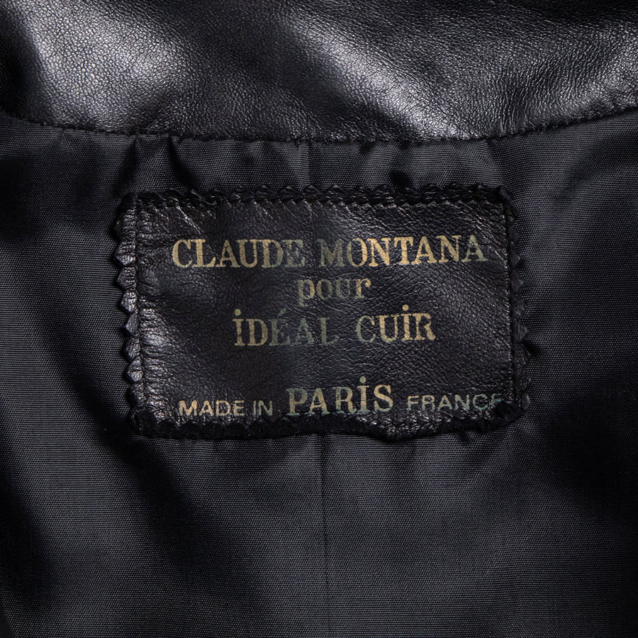 Claude Montana Extravagantes und aufwändig verziertes tief ausgeschnittenes Vintage Top aus Leder