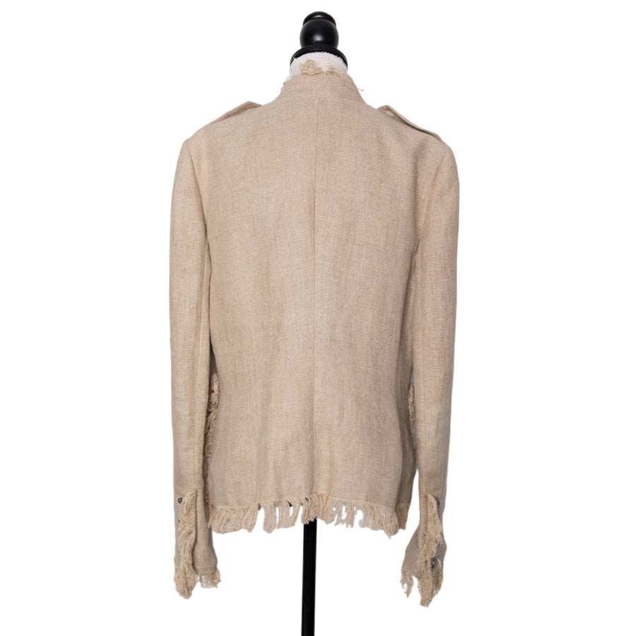 Dolce &amp; Gabbana Straight cut linen jacket with fringe details and internal eyelet fastenings