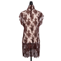 Dolce &amp; Gabbana Semi-sheer sleeveless lace top with elaborately printed silk cover-up